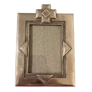 Vintage Silver Metal Picture Frame With Geometric Design & Easel Back
